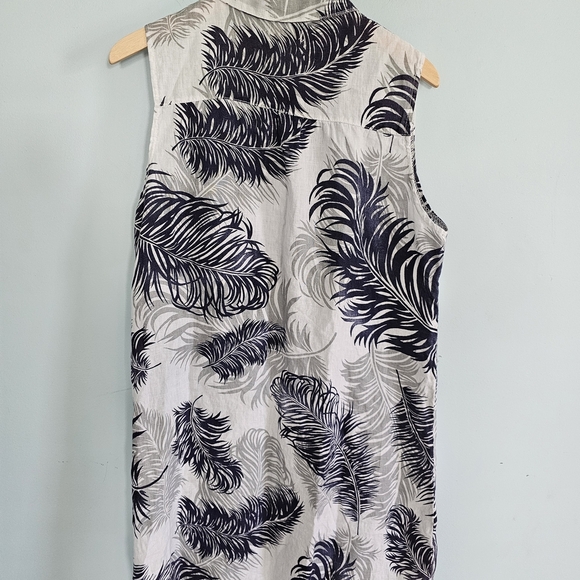 Lina Tomei Chic Monochrome Feather Print Italian Linen Midi Dress - Picture 2 of 3